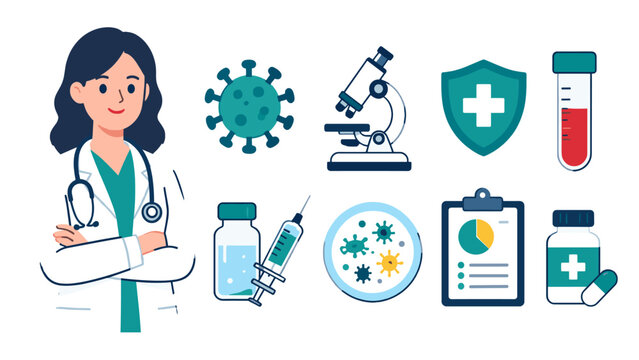 Medical healthcare vector set with doctor and laboratory icons