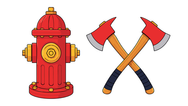 Fire hydrant and crossed axes cartoon vector illustration