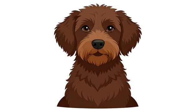 A digital illustration of a brown dog's head with floppy ears and dark eyes