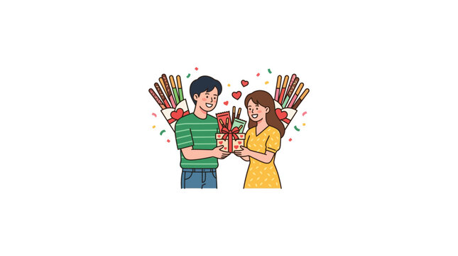 Pepero Day Couple Celebration Vector Illustration