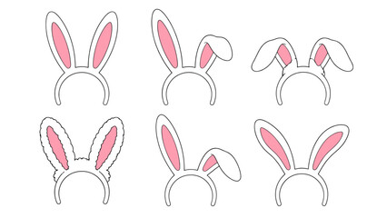 Fototapeta premium Set of bunny ear headbands in simple outlined vector style