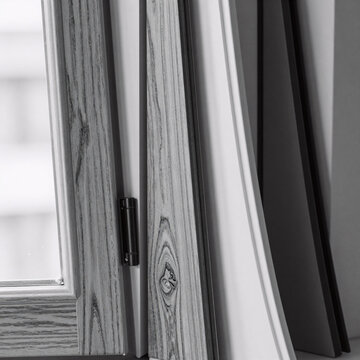 Black And White Ink Plastic House. Plastic-Framed, Wooden Windows