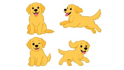 Fototapeta premium Cute golden puppy cartoon set in playful poses