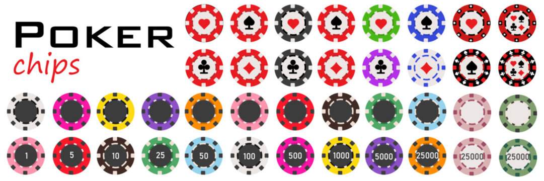 Poker Chips Collection Set Isolated on White Background Vector