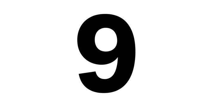Number nine bold black digit on white background