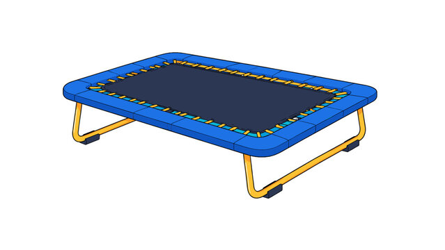 Blue rectangular trampoline with yellow frame illustration