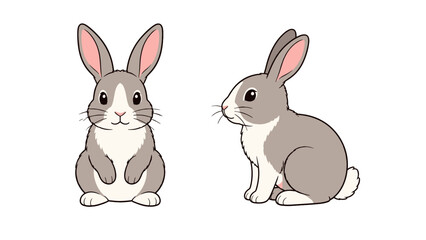 Cute gray and white rabbit cartoon in front and side views © Andrei