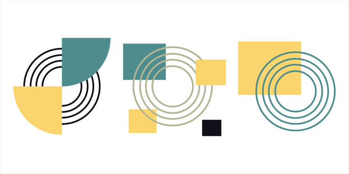 Bauhaus Inspired Abstract Geometric Background with Circles and Rectangles