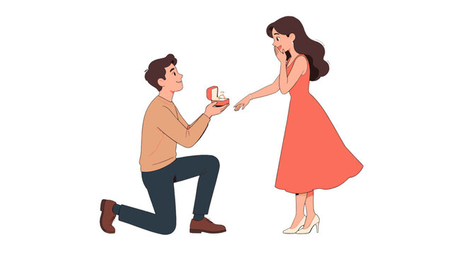 Man kneeling to propose with ring to woman in dress