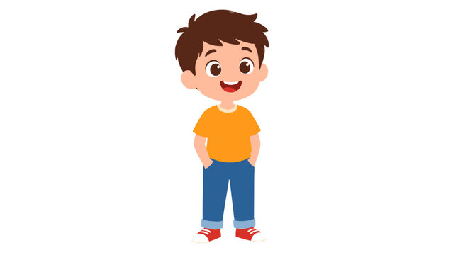 Cute smiling boy cartoon character standing casually