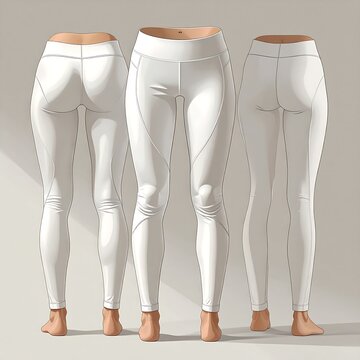 A digital illustration of three women's lower bodies wearing white leggings
