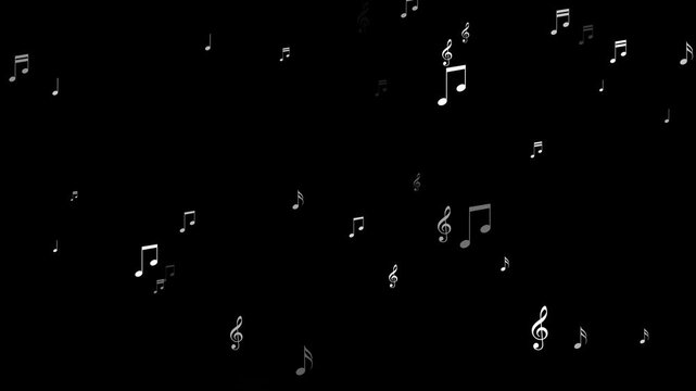 musical notes flying isolated alpha channel animation, white notas music and song stream overlay social media motion design element