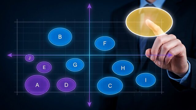 Business Professional Interacting With A Digital Data Quadrant Chart Interface