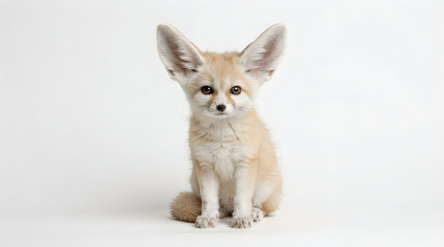 Cute fennec fox sitting and looking at camera illustration