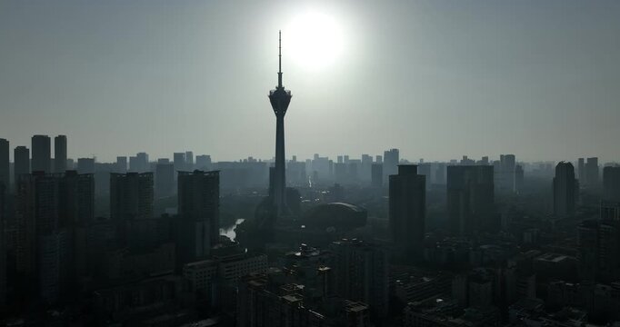 Aerial footage of landscape in Chengdu city, China