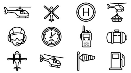 Helicopter Icons Set: Aviation, Transport, and Pilot Gear © Afganganteng