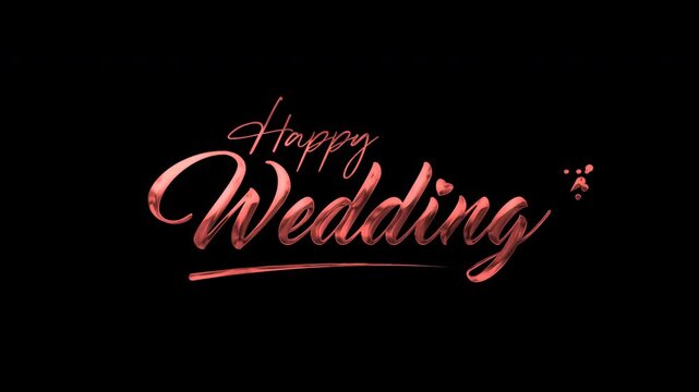 Elegant happy wedding rose gold metallic text reveal with hearts