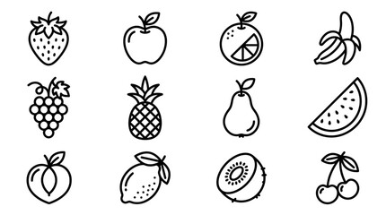 Fruit Icons Set: Fresh & Healthy Food Symbols - Strawberry, Apple, Banana, Orange, Pineapple, Pear © Anginbenjol