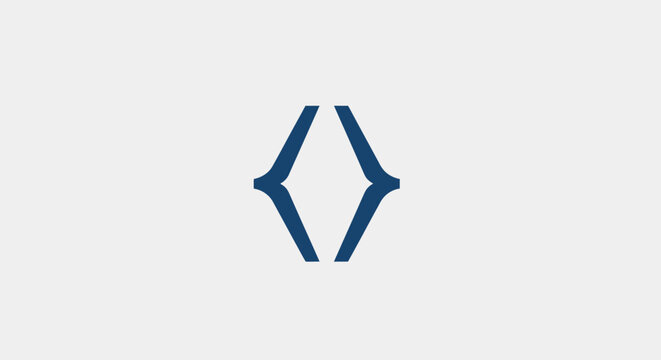 A minimalist dark blue geometric symbol centered on a light gray background
