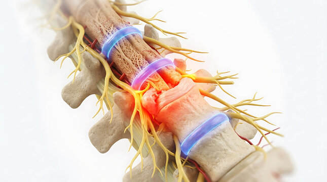 3 d of spinal cord with herniated disc and nerve compression