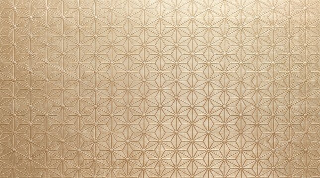 Luxury Champagne Gold Japanese Silk Textile with Intricate Asanoha Geometric Pattern