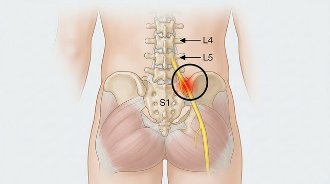 Sciatic nerve anatomy, lower back, l4-l5, s1 vertebrae