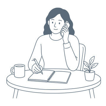Person calling for financial advice, money help vector illustration, line art