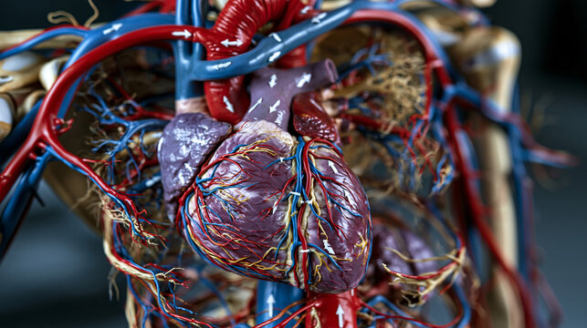 Human circulatory system anatomy label diagram showing heart chambers, aortic arch, pulmonary vessels, carotid arteries, subclavian branches, abdominal aorta, iliac bifurcation, and femoral vessels 