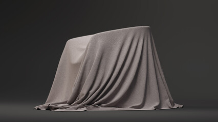 A beige, textured fabric-covered object stands on a dark surface against a solid neutral background. Copy space.  © LabioLoops