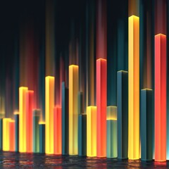 Fototapeta premium Colorful glowing 3D bar graph pillars with motion blur.