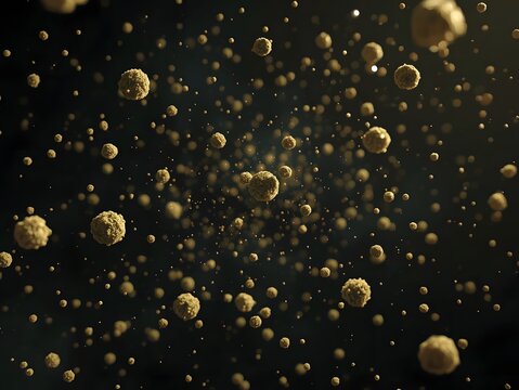 Cannabis pollen grains floating as microscopic particles in dark void