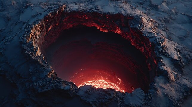 Volcanic crater top view with molten lava core and dramatic glowing pattern pictures