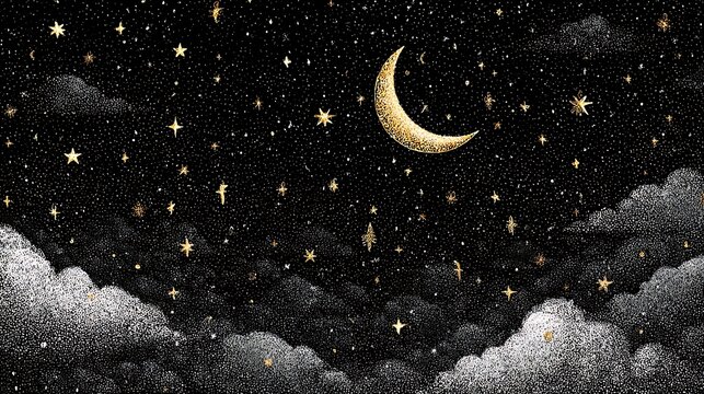 Whimsical star and moon vector background for kids nursery and stationery illustrator