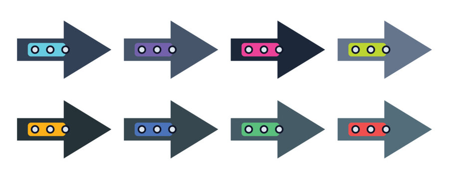 Eight directional arrows with colored dots on a white background symbolizing progress and data streams