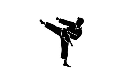 Man in karate kicking stance. © Nb
