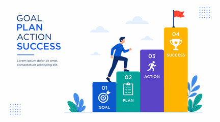 Business growth strategy roadmap with goal plan action success concept, modern vector banner for presentation and corporate planning. Professional flat illustration © StudioPixel2