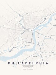 Fototapeta premium Modern Philadelphia City Map Poster Design, Pastel Dream Style Urban Street Grid Cartography