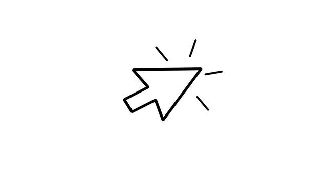 Minimalist mouse cursor click icon animation with black outline on white background, interactive web user interface pointer graphic clicking effect with lines seamless loop concept for online business