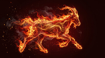 Fototapeta premium Year of the Red Fire Goat blazing zodiac animal in fiery illustration