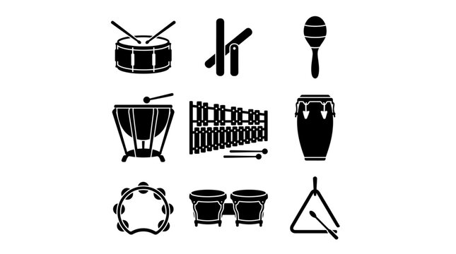 Set of 9 percussion instrument vector icons