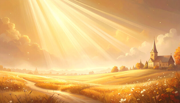 Golden Sunrise Over Countryside