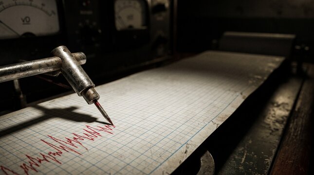 Vintage polygraph lie detector machine recording data on paper.
