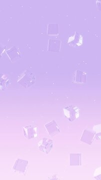 透明なガラスのキューブがゆっくり上昇する紫色のループ背景動画 （縦型9:16）/ Pastel Purple Looping Background Video with a Transparent Glass Cube Slowly Rising