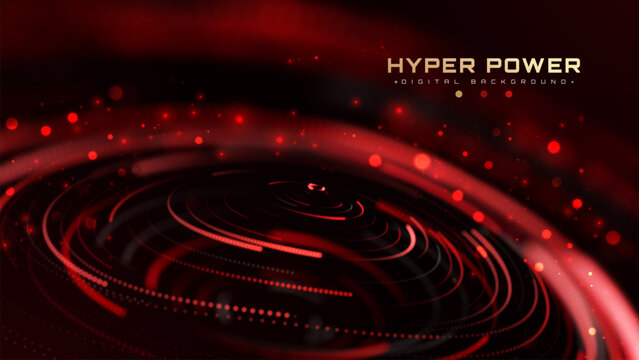 Innovative Hyper Power Technology Background Generates Speed Digital Data Flow Showing Glow Neon Red Circle Art Into Advance Future Technology Cyber Storage. Vector Illustration.