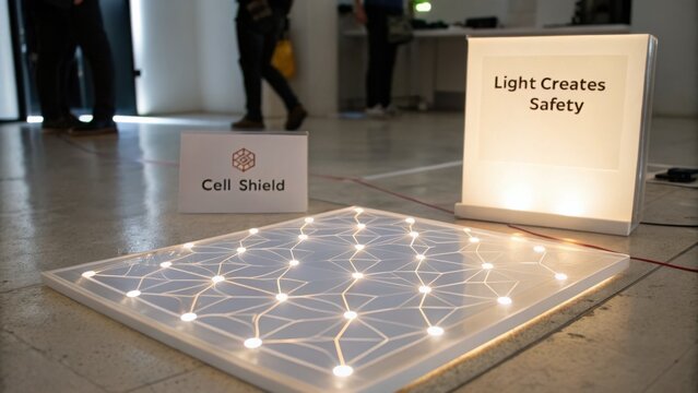 Innovative Display of Light Technology with Safety Message in Modern Exhibition Space for Creative Design Concepts