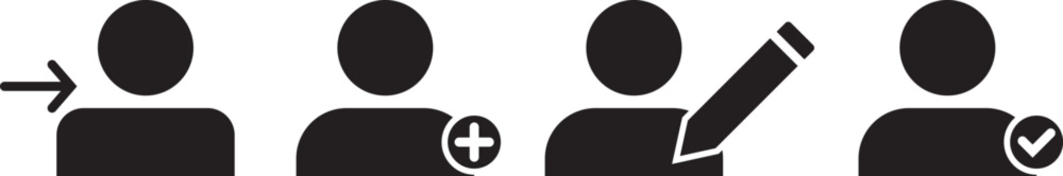 User account line icon set. Vector pictograms of profile avatar, login, admin, guest, details, list, info. Verified user icons, person with check mark symbol, account verification and approval icon in