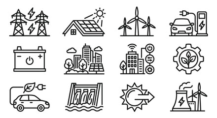 Eco Energy Icons: Sustainable Power Sources Collection © masferdi
