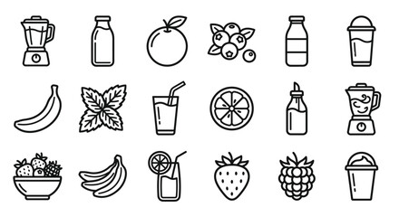 Healthy Smoothie Ingredients & Icons: Fruits, Blender, Drinks, Herbs © Musani