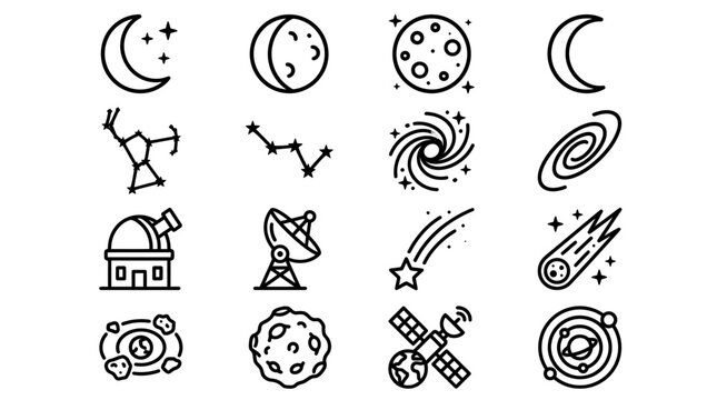 Cosmic Icons: Moon, Stars, Galaxies, Planets, Telescope, Satellite, Comet, Asteroid
