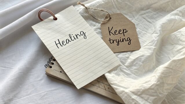 Inspirational notes on organizing workspace with handwritten labels for motivation and personal growth ideas